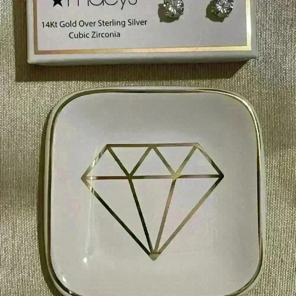 Giani Bernini Cubic Zirconia Solitaire Stud Earrings & Ceramic Trinket Dish - Picture 7 of 11